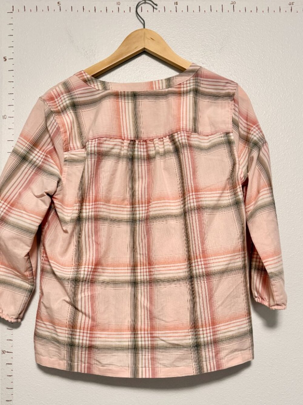 Eddie Bauer Pink Plaid Peasant Popover Blouse Cotton Size M Cabin Cottagecore - Picture 4 of 8